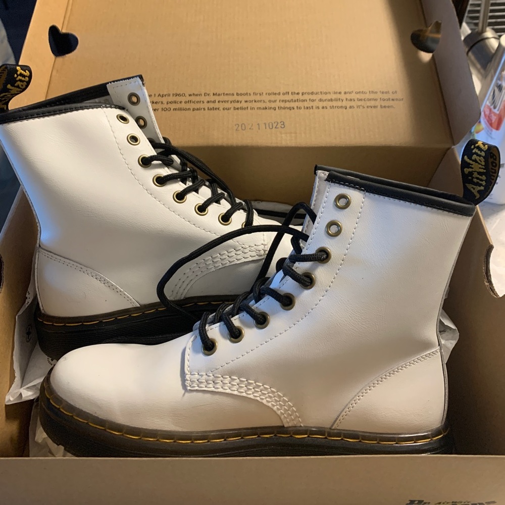 Dr. Martens White Lace Up Boots